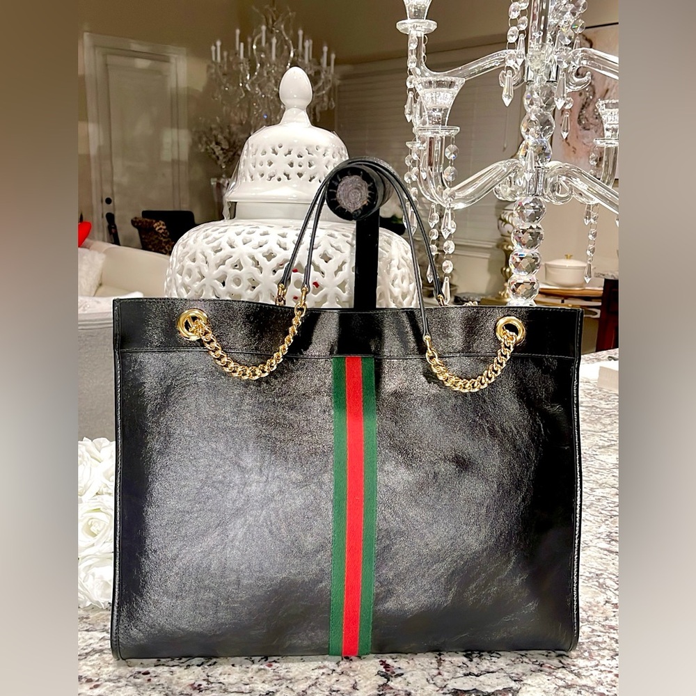 GUCCI Rajah Black Leather Tote Bag - Picture 2 of 7